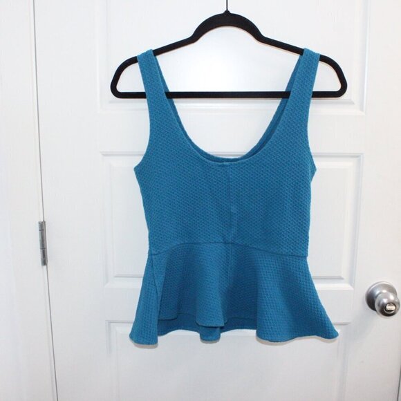 Ganni Teal Sleeveless Peplum Tank Ribbed Size Small - Picture 3 of 3